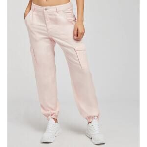 Guess Bowie Cargo Chino Jogger Pant Women 29 Pink Pockets Zipper Leg Tencel Soft